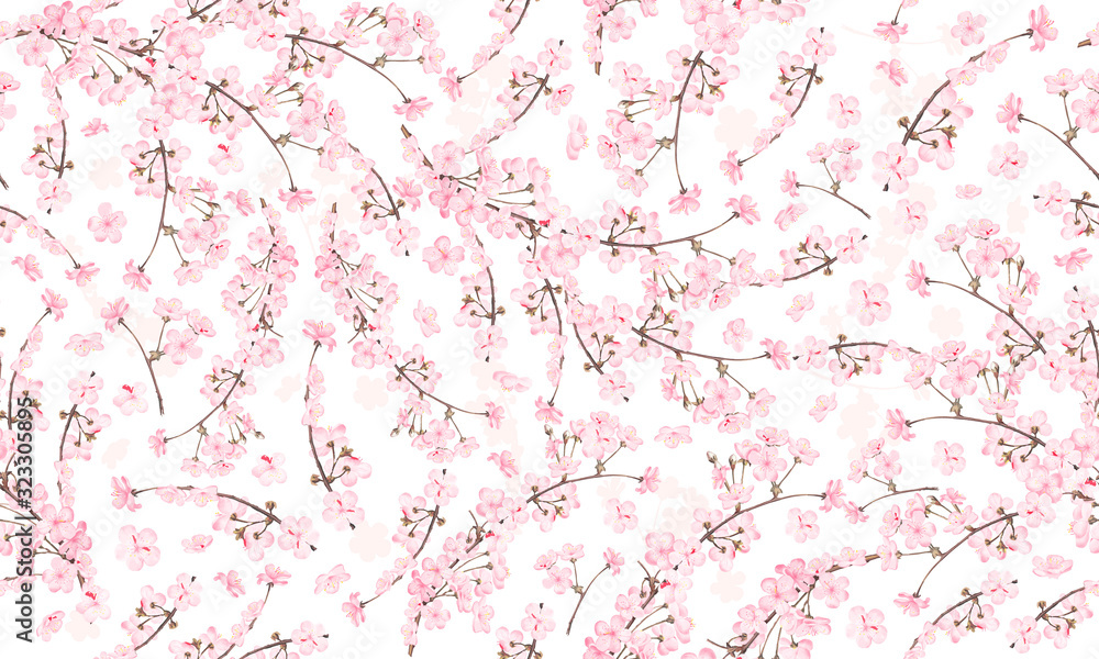 Blossom in Paris Seamless Pattern. Bright pink femine colors and floral motif. Can be used on varios surfaces such as wallpaper, fabric, gift wrapping etc. Blossom in Paris Seamless Pattern. Bright pink femine colors and floral motif. Can be used on varios surfaces such as wallpaper, fabric, gift wrapping etc.