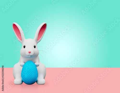 3d render image Easter bunny rabbit holding easter egg © Sataporn