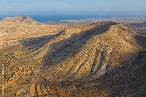 Montana Blanca and Montana Negra at Villaverde, Fuerteventura, Spain. Aerial drone view in october 2019