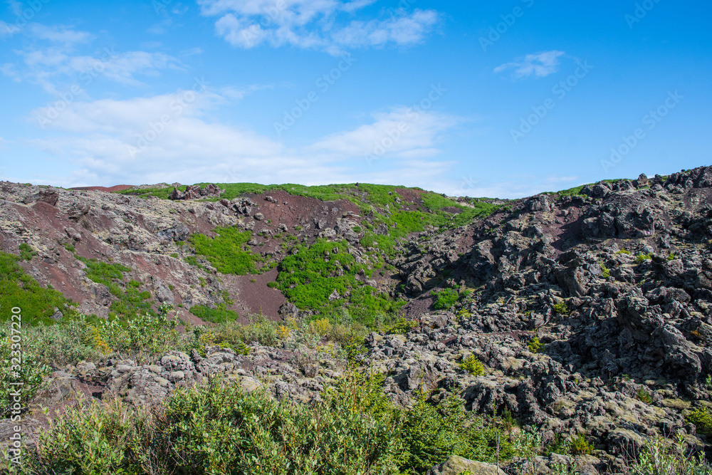 The lava fields of island of Heimaey in Vestmannaeyjar in Iceland