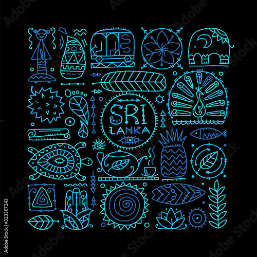 Sri Lanka travel, art background. Tribal elements for your design
