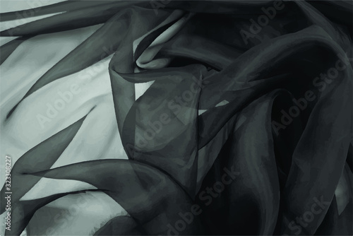 Abstract background with space for your text, drapery, texture, black material, waves, folds