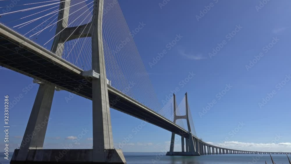 Vasco da Gama Bridge in Lisbon, Portugal, panorama 4k Vasco da Gama Bridge in Lisbon, Portugal, panorama 4k
