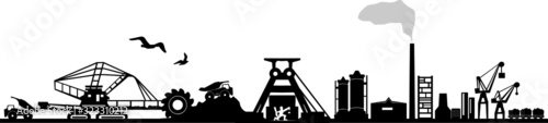 Coal Mining Landscape Skyline Silhouette Vector