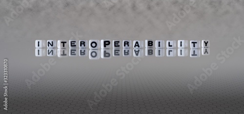 Tablou pe pânză interoperability concept represented by wooden letter tiles