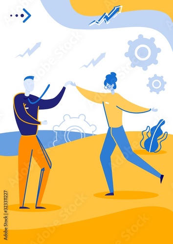 Woman and Man Collegues Dancing Together Flat Cartoon Vector Illustration. Romantic Relationships at Workplace. Celebrating Success in Business Happily. Couple Spending Time at Office.