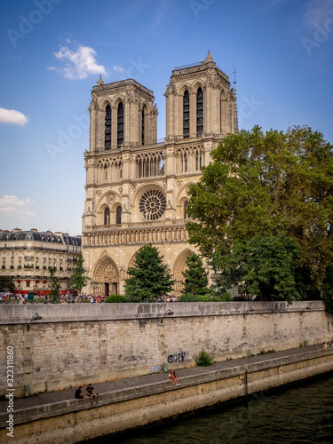 View of the Notre Dame Cathedral from across the River Seine.