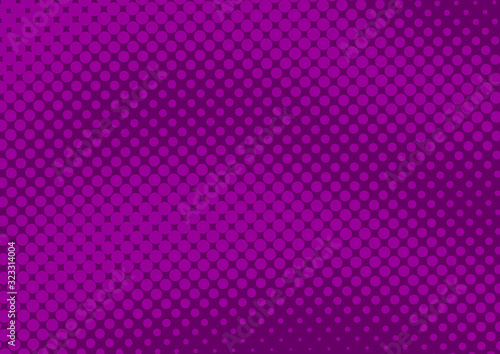 Violet and magenta pop art background in retro comic style with halftone polka dots design