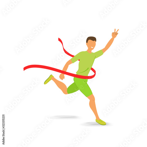 Athlete runner-up crosses the finish line first. Vector illustration in flat style. The concept of the idea of winning in sports or in any business. isolated on a white background