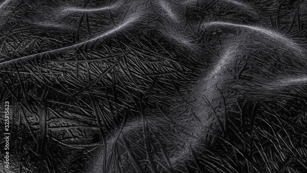 Abstract wave background in black. deformed three-dimensional surface. 3d render illustration