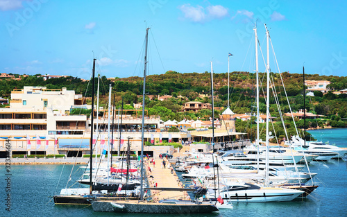 Luxury yachts in marina at Porto Cervo Costa Smeralda Sardina