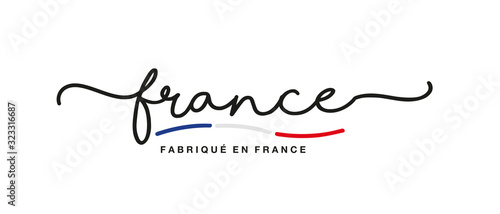 Made in France logo French language handwritten calligraphic lettering sticker flag ribbon banner