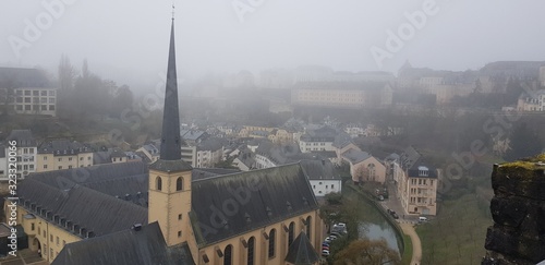 Panorama from Rue Plaetis in Luxemburg, Europe, on a foggy winter day photo