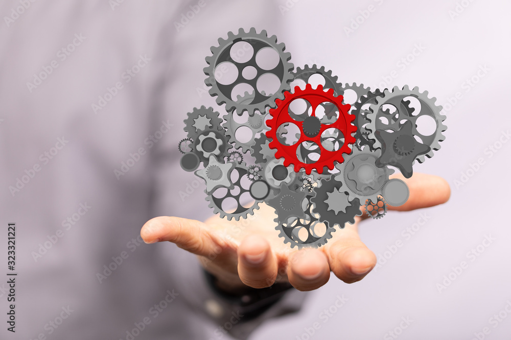 Business, Internet and technology concept. Business select gear icon on virtual screen.