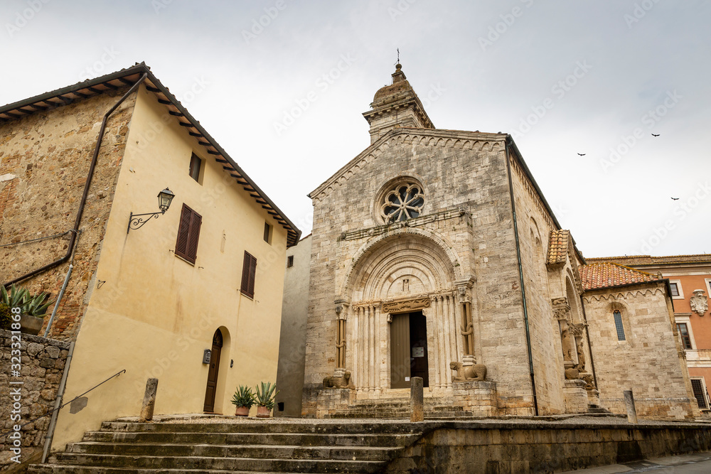 the Collegiata church of San Quirico and Giulitta at San Quirico d'Orcia, Province of Siena, Tuscany, Italy