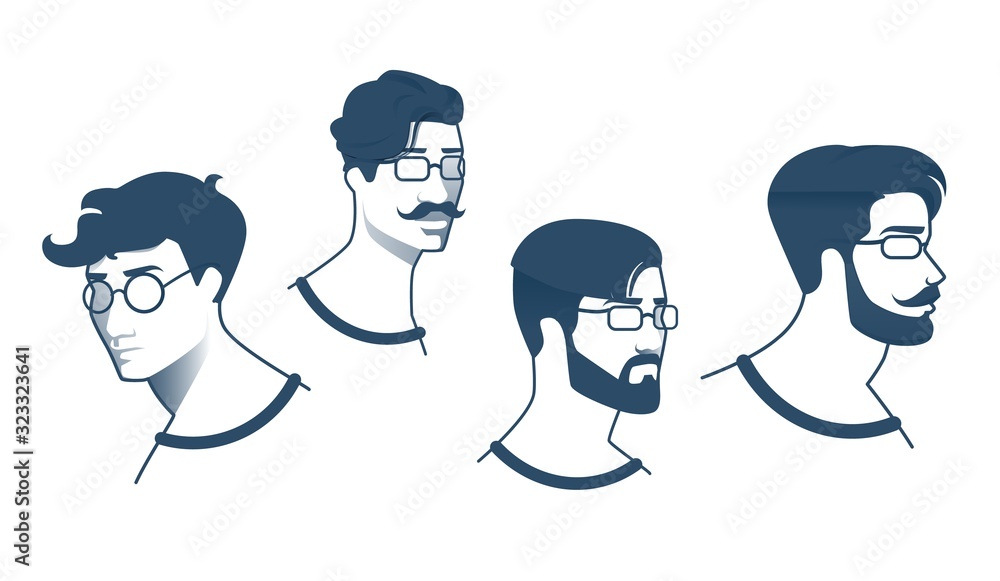 Poster Set Hairstyle for Man with Glasses Cartoon. Men Wear Glasses,  Selection Image Corresponding to their Appearance and Haircut. Men Faces  and Combinations Haircuts. Vector Illustration. Stock Vector | Adobe Stock