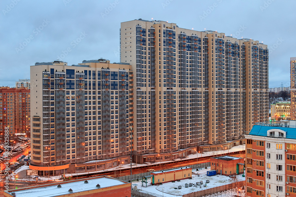 Image showcasing Construction of residential apartment building. Monolithic brick house ...