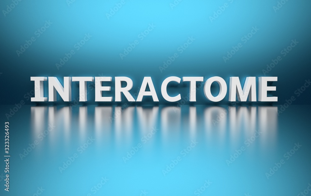 Word Interactome written in bold white letters on blue background. Word Interactome written in bold white letters on blue background.