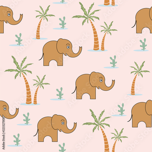 Cute affectionate elephant. Seamless pattern for kids. Cartoon