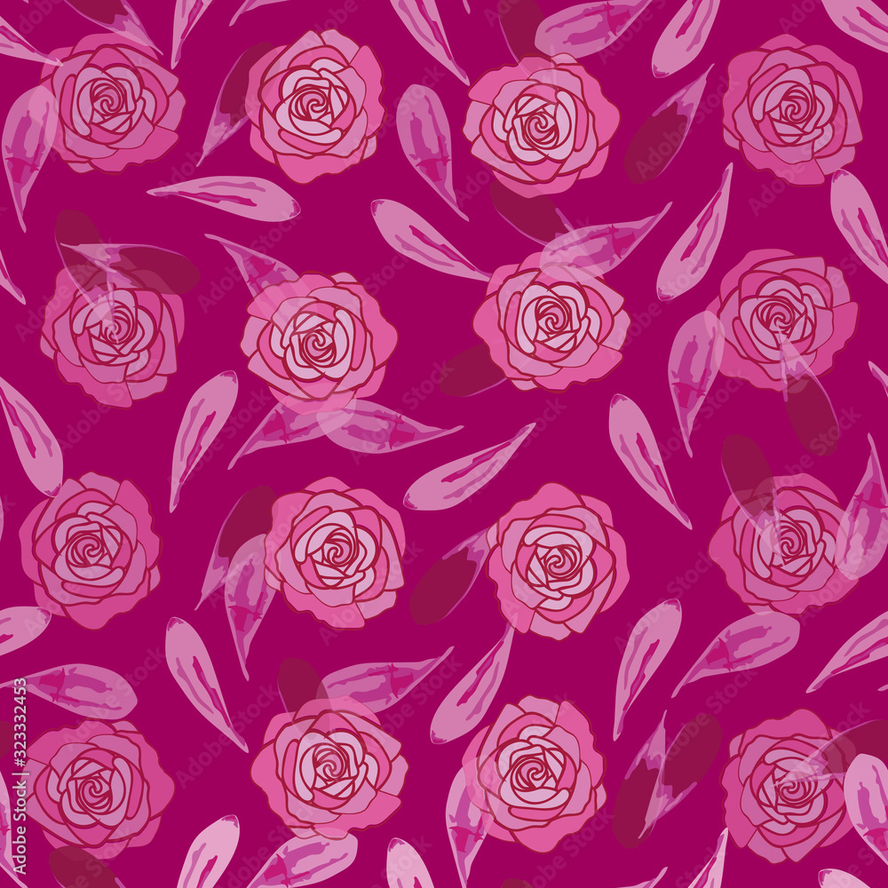 Rose Silk-Flowers in Bloom Seamless Repeat Pattern. Rose flowersand petals pattern background in pink and maroon. Surface pattern design. Perfect for Fabric, Scrapbook,wallpaper Rose Silk-Flowers in Bloom Seamless Repeat Pattern. Rose flowersand petals pattern background in pink and maroon. Surface pattern design. Perfect for Fabric, Scrapbook,wallpaper