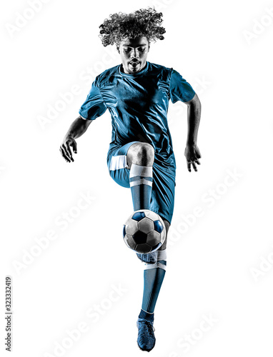 young teenager soccer player man silhouette isolated