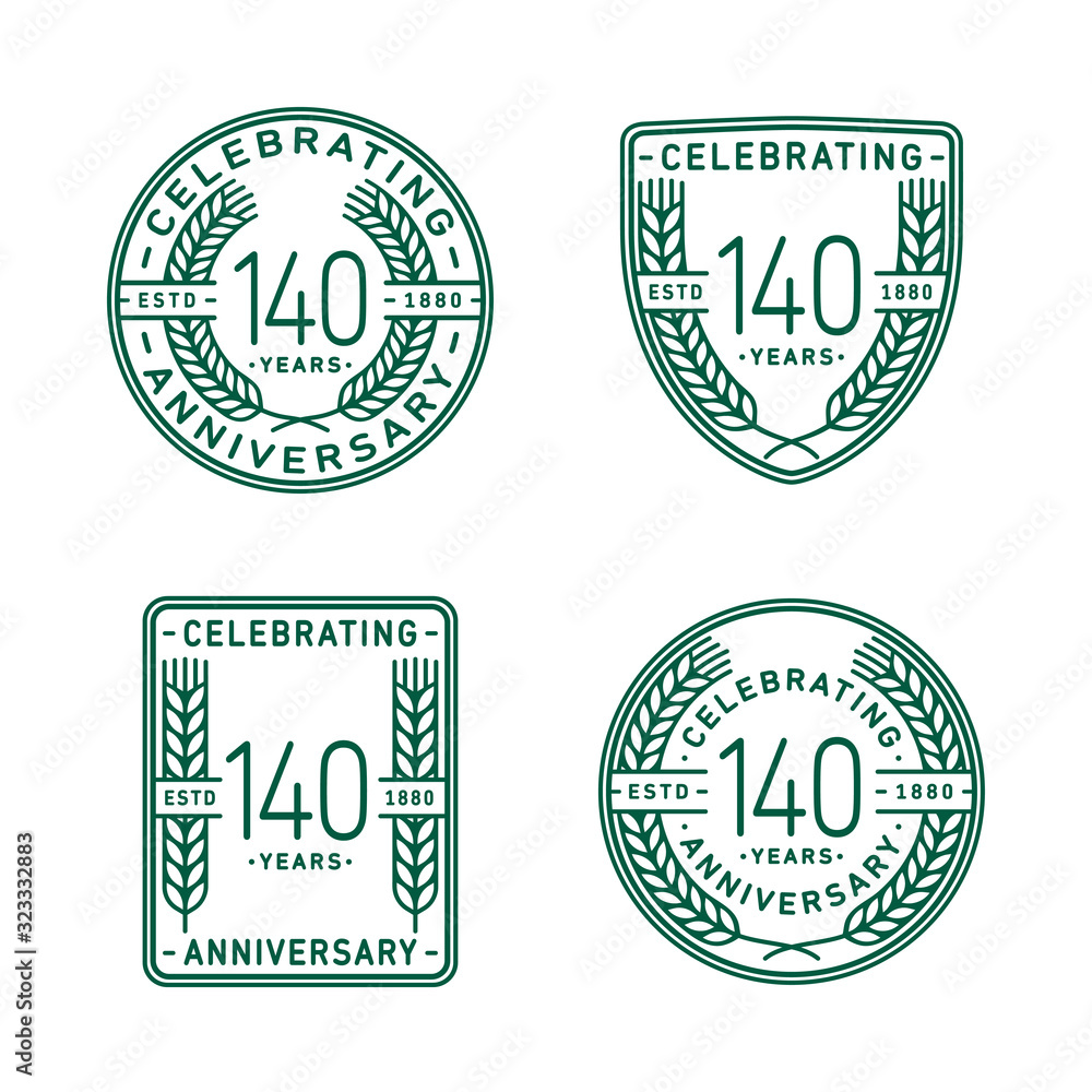 140 years anniversary celebration logotype. One hundred fortieth anniversary logo collection. Set of anniversary design template. Vector and illustration.
