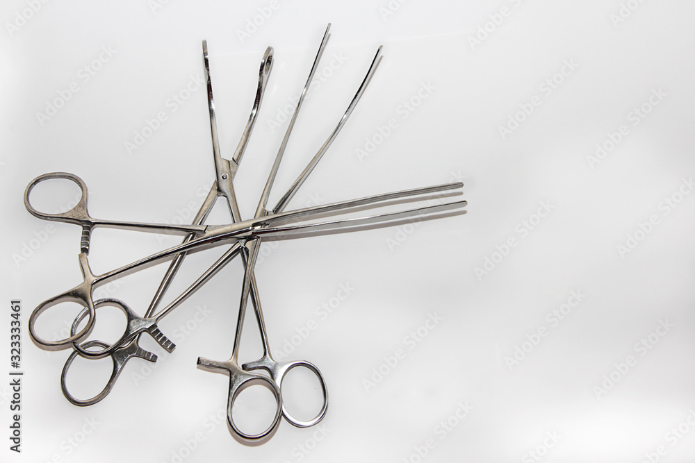 medical scissors clips for surgery on a white background medical scissors clips for surgery on a white background
