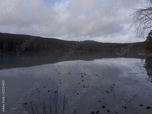 Frozen water on the lake - Oslo, lake Sognsvann  photo