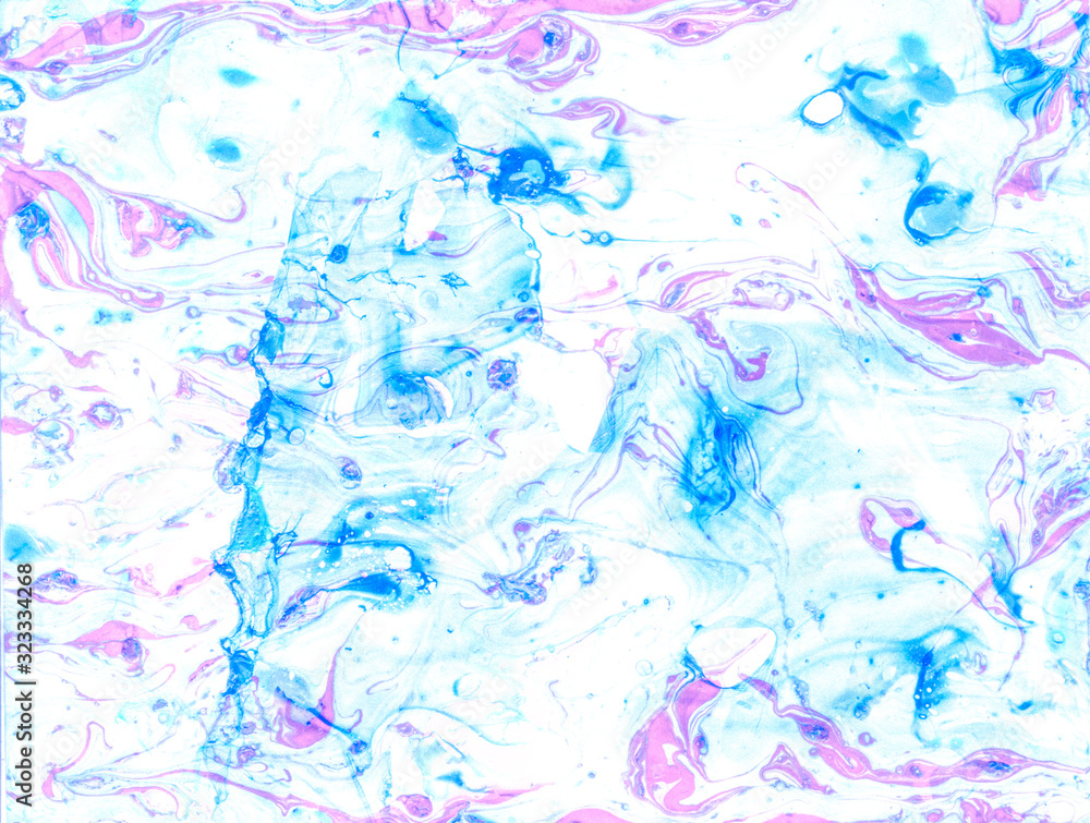 Fototapeta premium Atrament geometryczne plamy barwione, tło akwarela. Turkusowy płynny obraz Aquarelle, akrylowy płyn akrylowy, naturalna niebieska akwarela. Aqua Grunge Classic Artwork