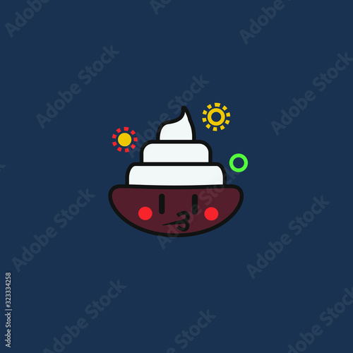Flat Vector Black Sweet Cupcake Character With White Cream Illustration Isolated on Black Background