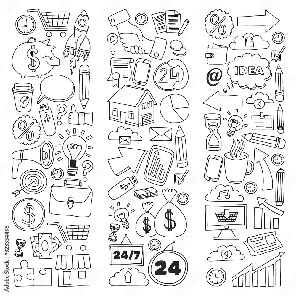 Business and management background. Pattern with finance icons. Conceptual illustration of projects organization, risk, development. Team working, budget planning. Business and management background. Pattern with finance icons. Conceptual illustration of projects organization, risk, development. Team working, budget planning.