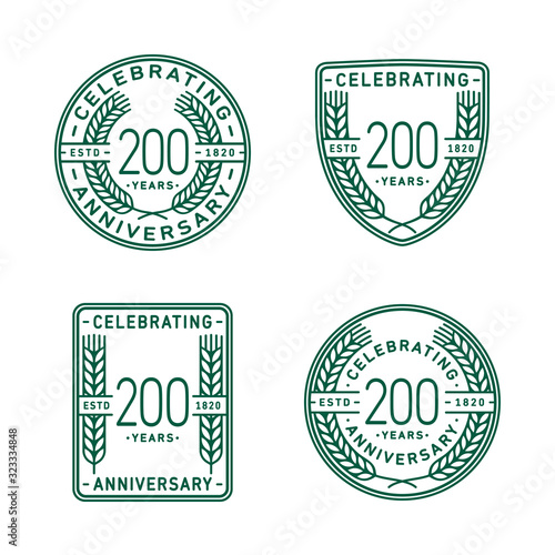 200 years anniversary celebration logotype. Two hundredth anniversary logo collection. Set of anniversary design template. Vector and illustration.