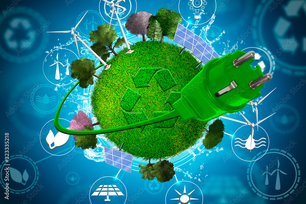 Backdrop with plug and planet earth as a concept of energy efficiency ...