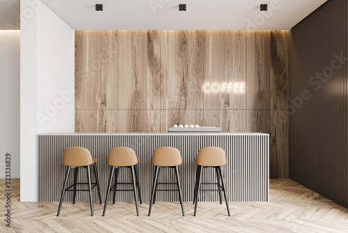 Fotografie Wooden and gray coffee shop interior