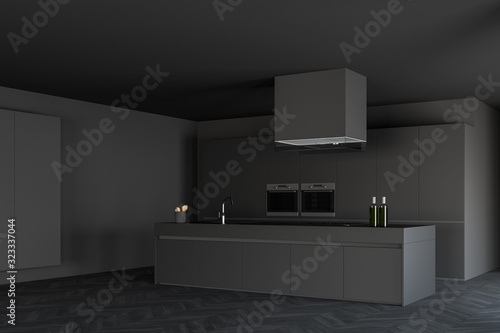 Gray kitchen corner with island