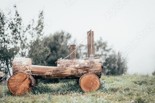 Photography Big wooden train for children in a park