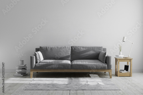  scandinavian hipster style grey tones interior background, modern interior living room mock up, living room, home interior with grey sofa, 3d rendering