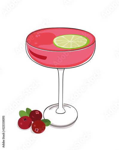 Cranberry drink natural cocktail , hand drawn isolated vector illustration.