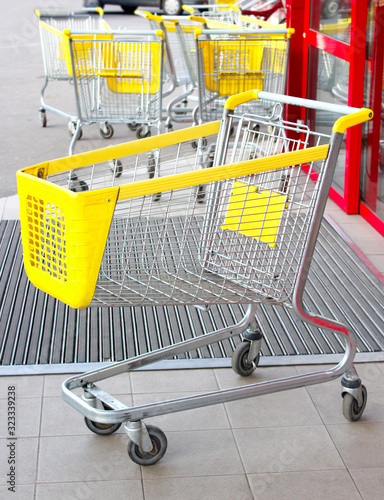  Shopping carts near supermarket outdoors