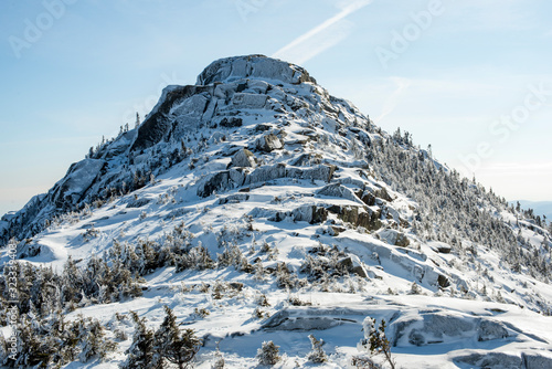 Mount Chocorua summit covered in nice and snow after a blizzard. White mountains, New Hampshire