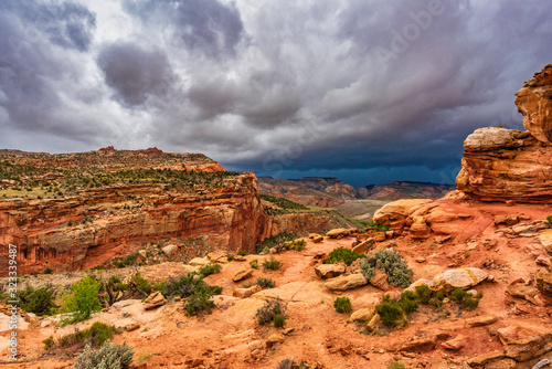 Stormy skies over the Hickman Bridge Trail in Capitol Reef National Park