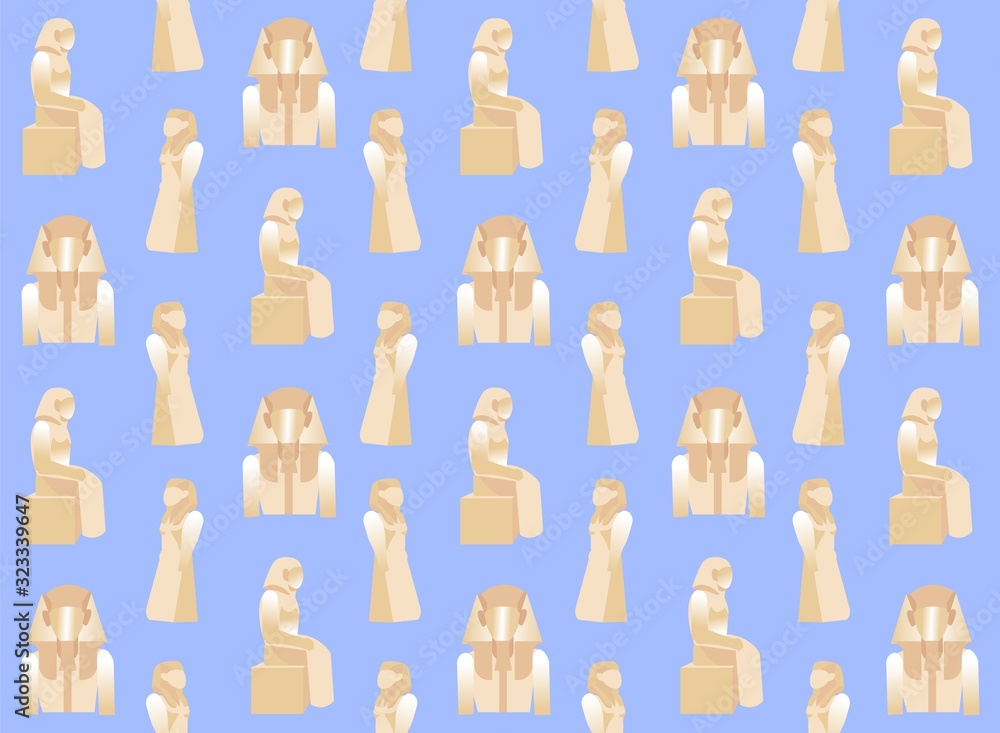 Egyptian Pharaohs Statues Seamless Pattern Flat Cartoon Vector ...