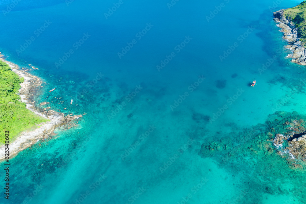 Top view landscape of tropical sea and beautiful water sea surface Aerial view drone shot, high angle view.
