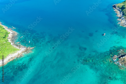 Top view landscape of tropical sea and beautiful water sea surface Aerial view drone shot, high angle view.