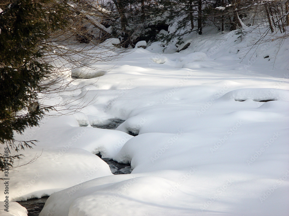 Winter landscape of a mountain stream in Vermont Winter landscape of a mountain stream in Vermont