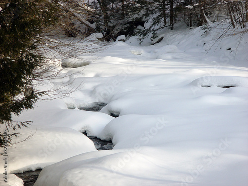 Winter landscape of a mountain stream in Vermont