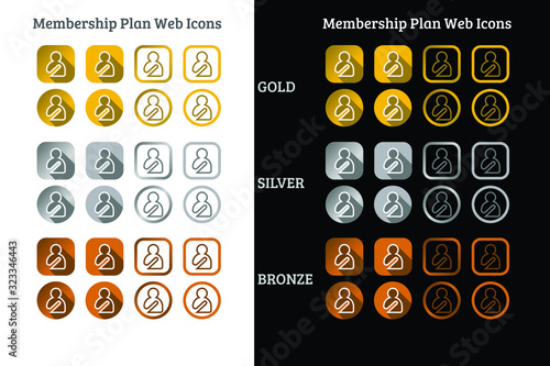 Membership plan web Icon design in Gold, Silver and Bronze color