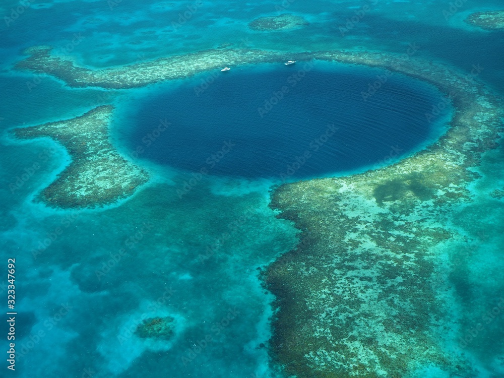 Flight over the Blue Hole in Belize.