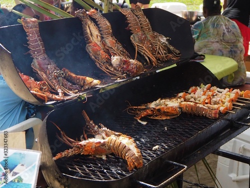 BBQ lobster at Placencia lobster festival Belize