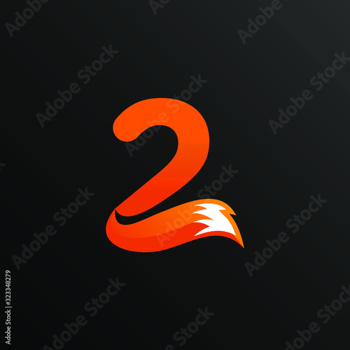Initial Number 2 with Fox Tail Logo Design